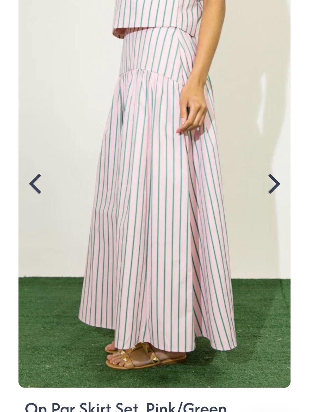 Striped Pink & Green Sleeveless Skirt Set - Women's Two-Piece - Picture 2 of 8